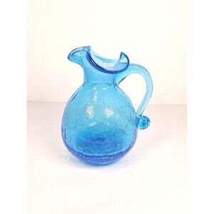 MCM Blue Crackle Glass Cruet Vintage Handblown No Stopper